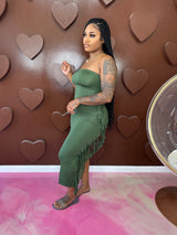 Baddie Bae Maxi Dress- Olive Green